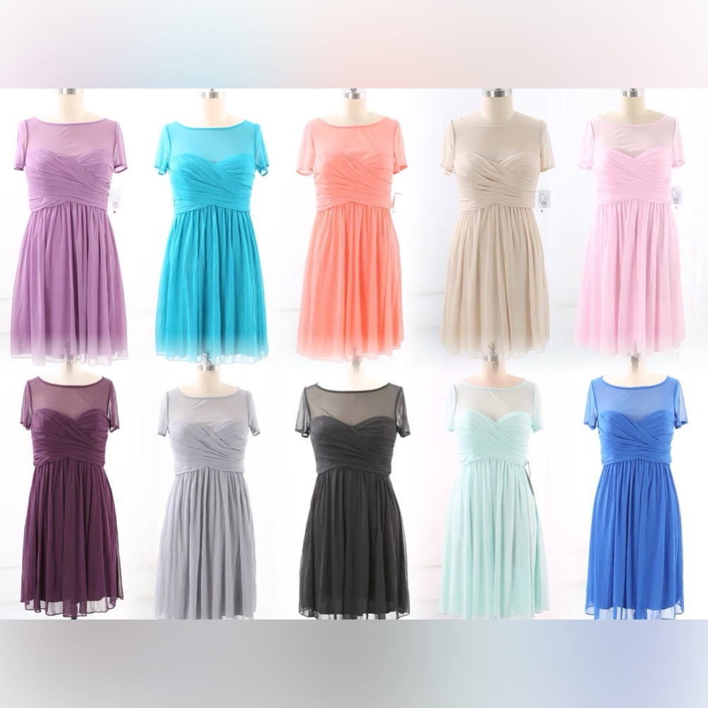 Pre-order of David’s bridal bridesmaid dresses in different and sizes.